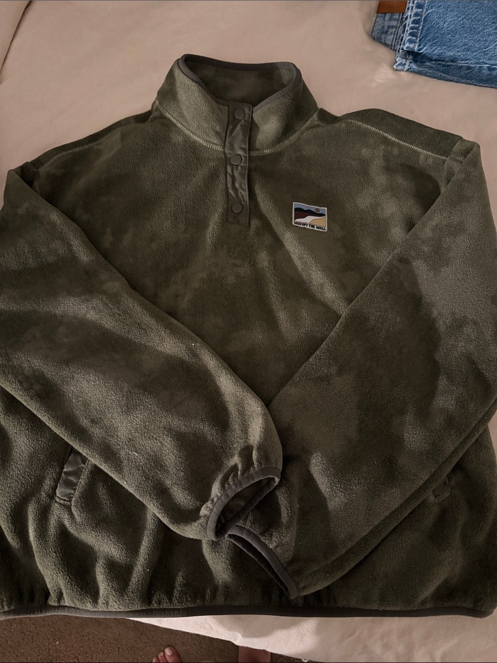 Vans Olive Green Snap-Front Fleece Pullover